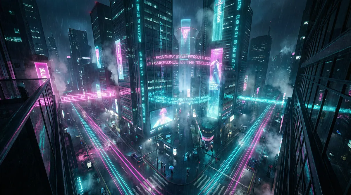 黑暗爆料 竖屏短剧平台首页背景 - 赛博朋克都市夜景